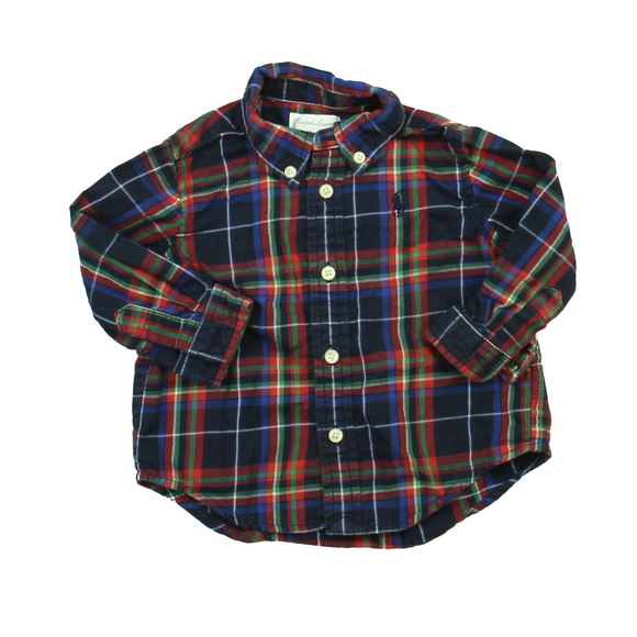 Ralph Lauren Boys Navy | Plaid Button Down Long Sleeve size: 9 Months - Picture 2 of 2